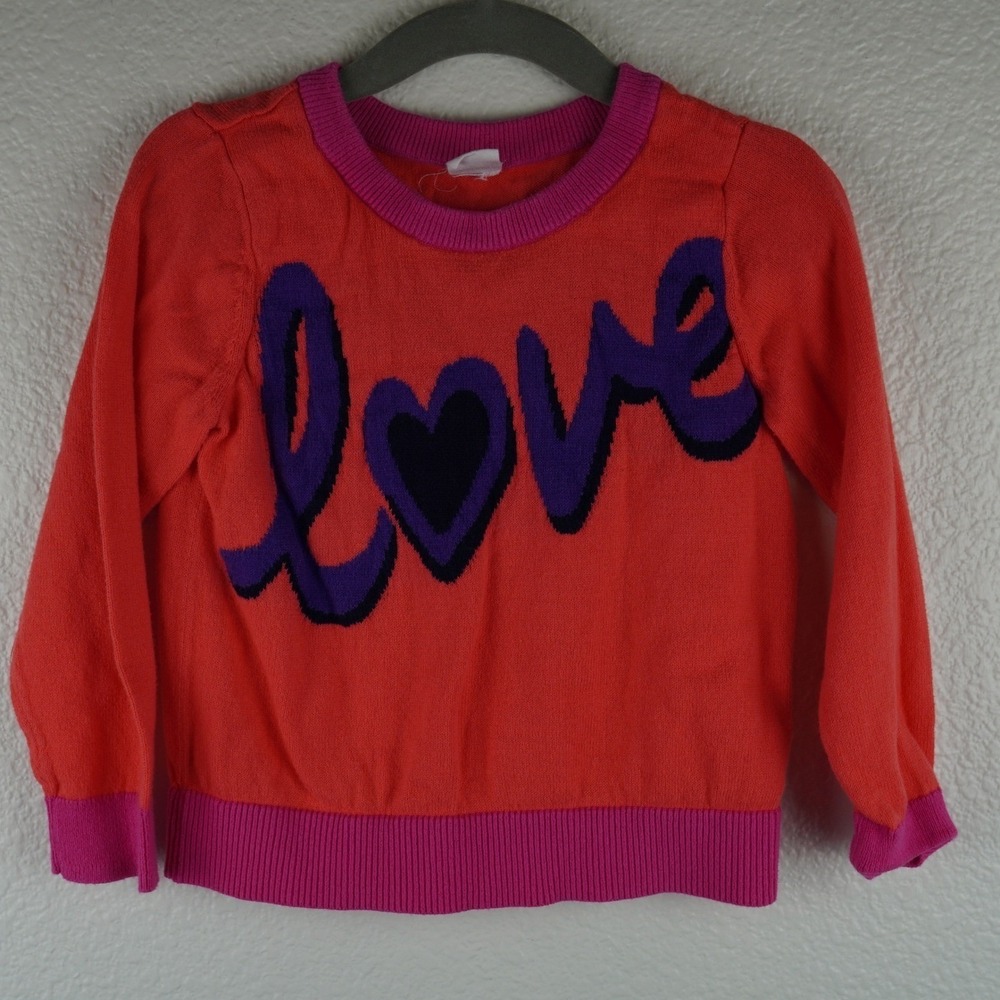 Baby GAP Preppy Sweater Toddler 3T Orange Pink Love Graphic Cotton Knit Pullover